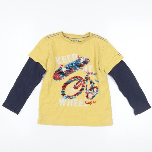 FatFace Boys Yellow Sequin Bike Long Sleeve T-Shirt 6-7 Years