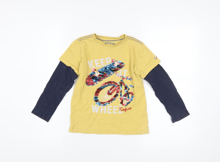 FatFace Boys Yellow Sequin Bike Long Sleeve T-Shirt 6-7 Years