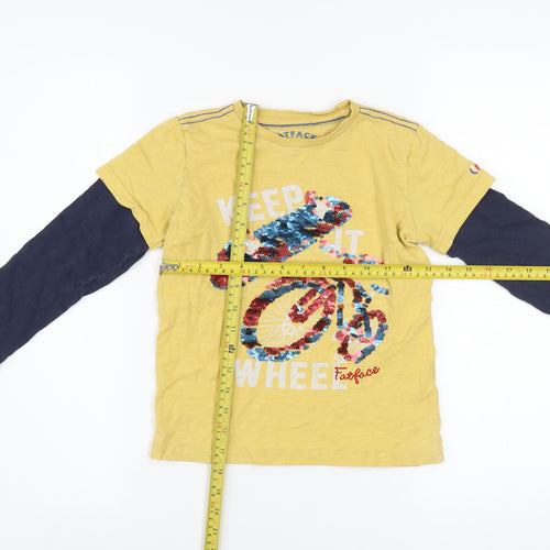 FatFace Boys Yellow Sequin Bike Long Sleeve T-Shirt 6-7 Years