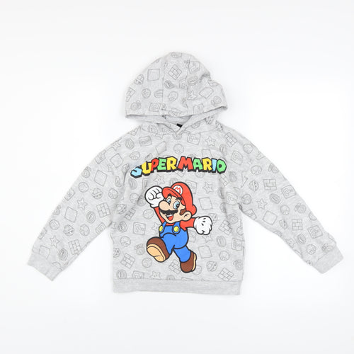 Super Mario Boys Grey Hoodie 6-7 Years Pullover Fleece Graphic Print