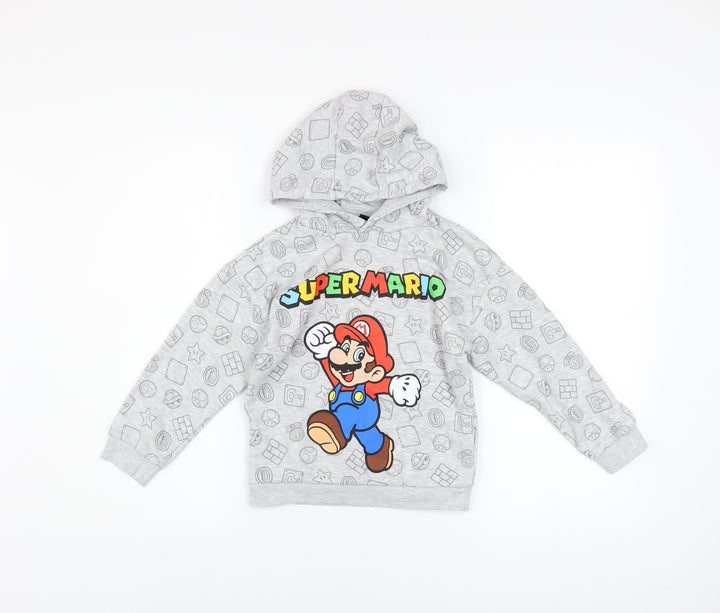 Super Mario Boys Grey Hoodie 6-7 Years Pullover Fleece Graphic Print