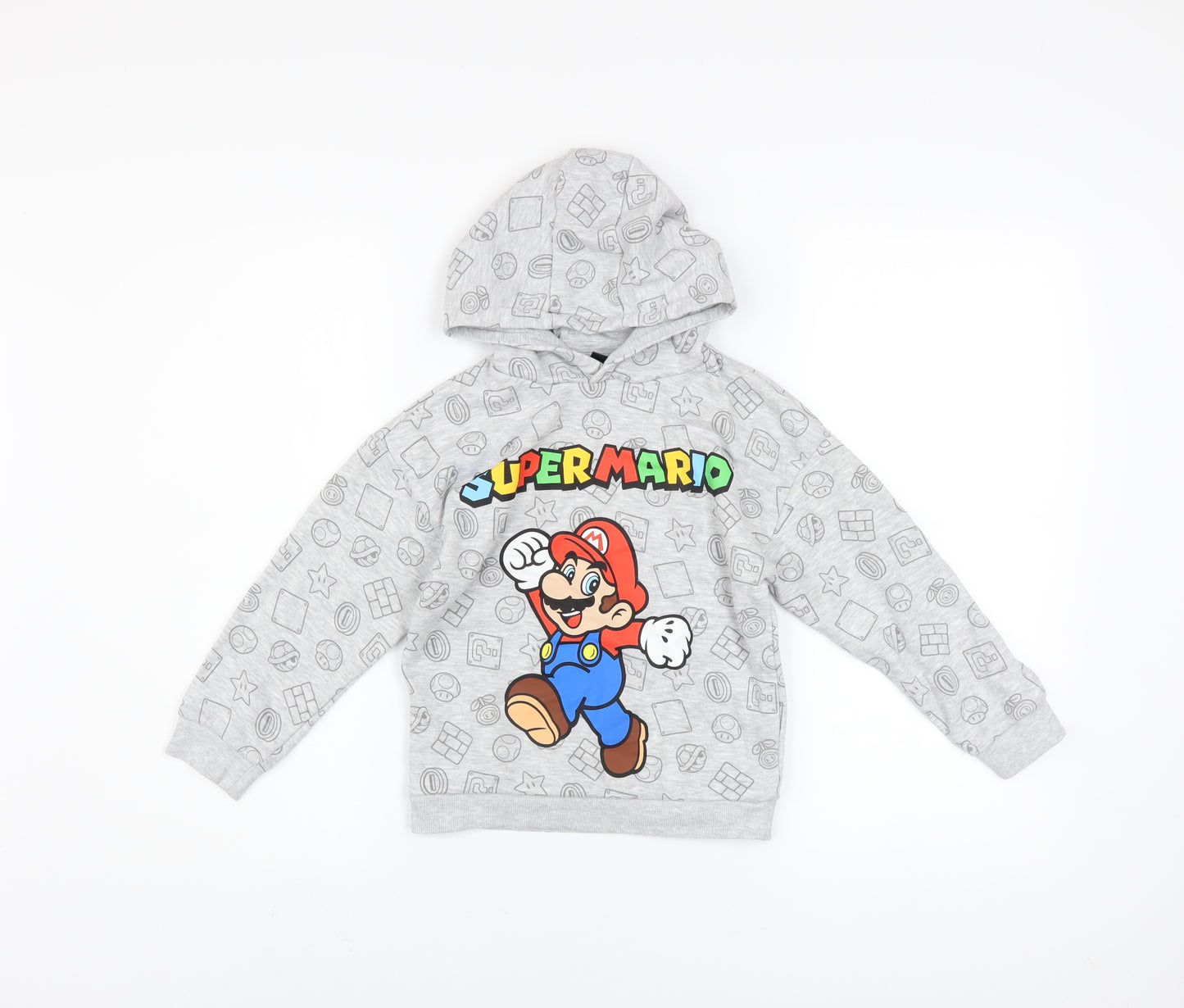 Super Mario Boys Grey Hoodie 6-7 Years Pullover Fleece Graphic Print