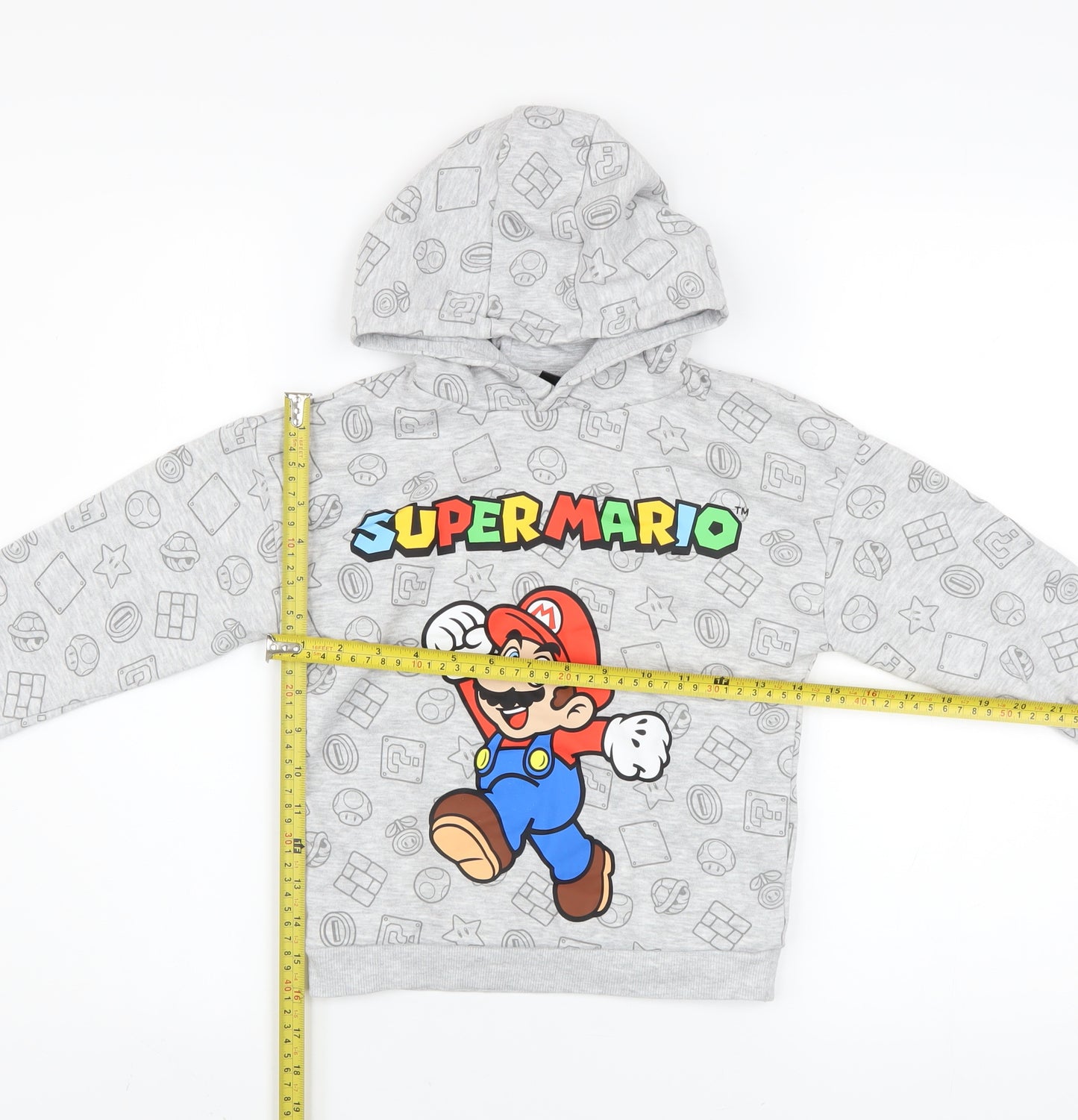 Super Mario Boys Grey Hoodie 6-7 Years Pullover Fleece Graphic Print