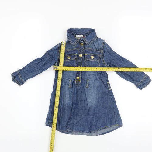 Next Girls Blue Denim Shirt Dress 18-24 Months Long Sleeve Belted