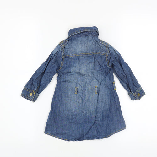 Next Girls Blue Denim Shirt Dress 18-24 Months Long Sleeve Belted