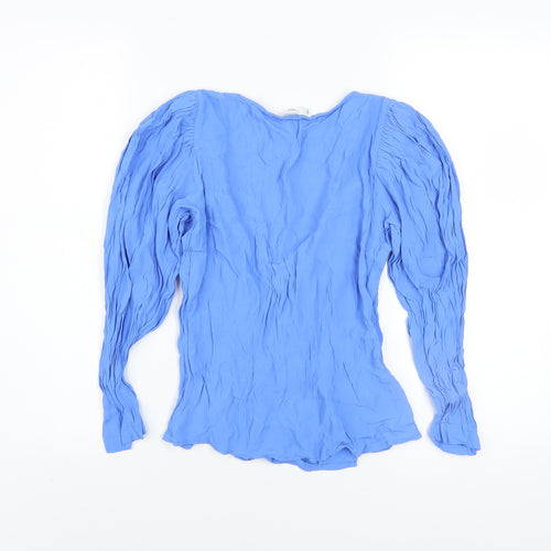 Mango Women's Blue Viscose Wrap Blouse XS Long Sleeve