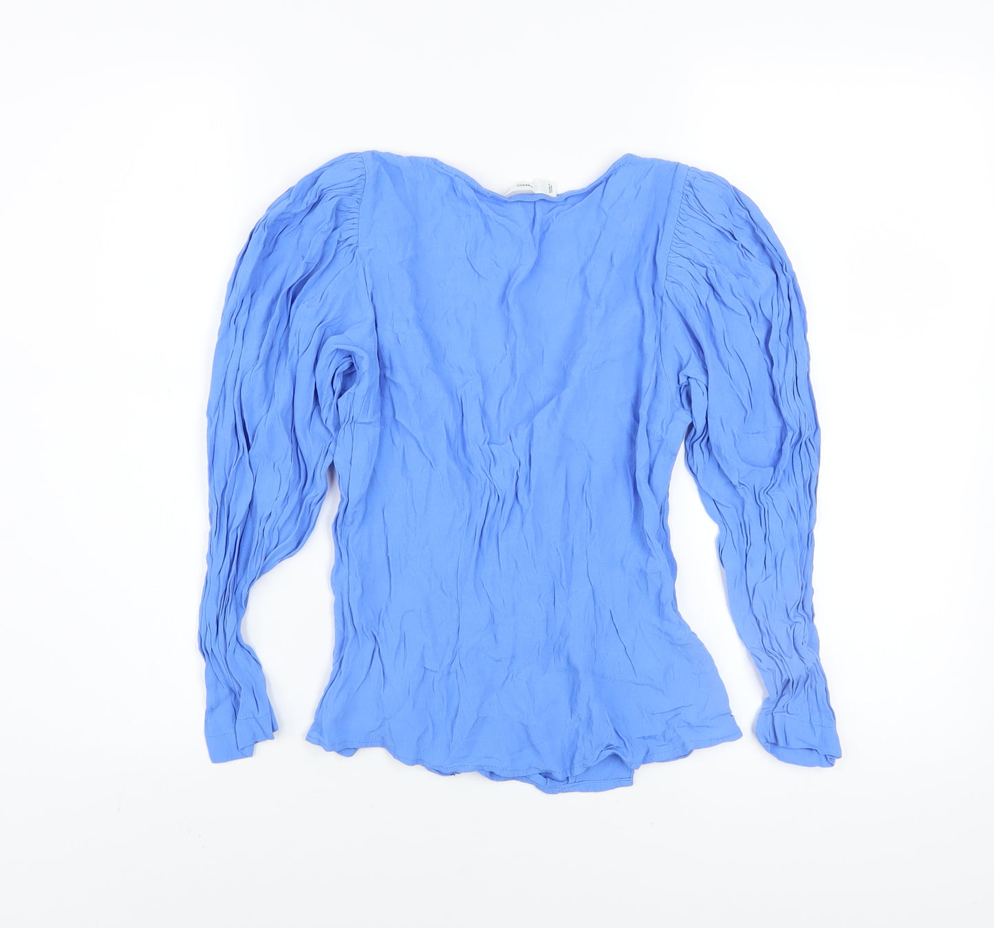 Mango Women's Blue Viscose Wrap Blouse XS Long Sleeve