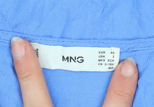Mango Women's Blue Viscose Wrap Blouse XS Long Sleeve