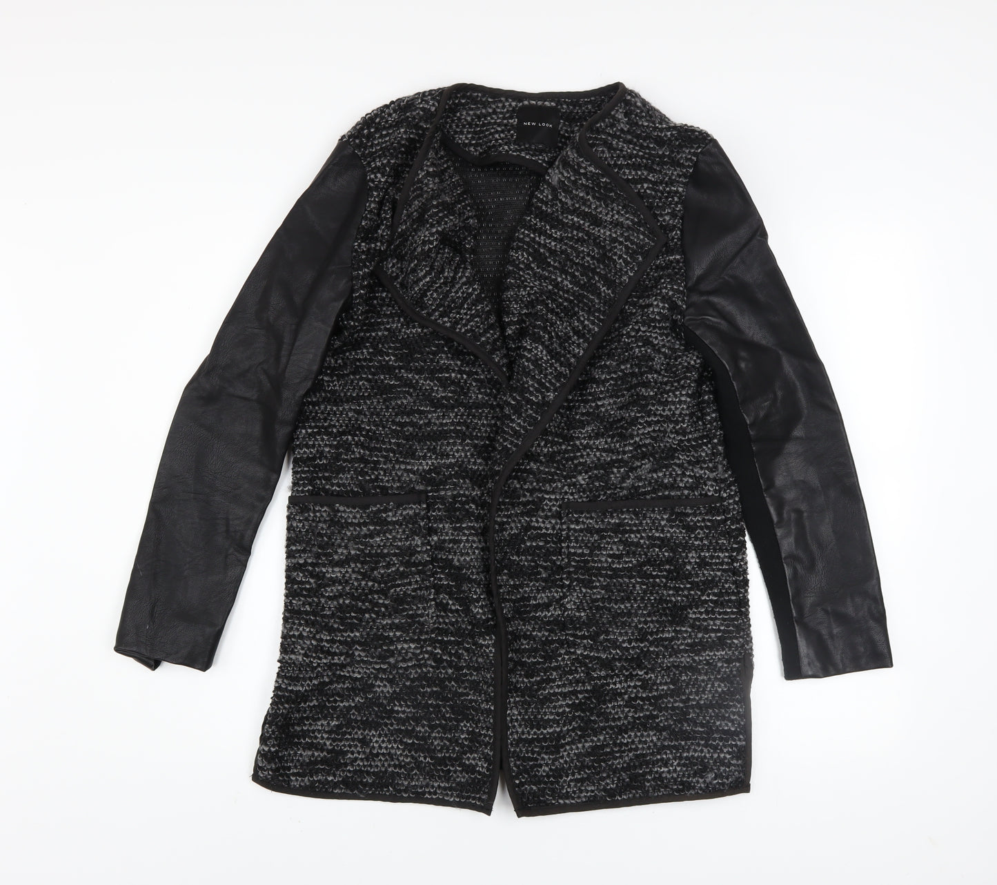 New Look Women’s Grey Faux Leather Sleeve Coatigan Size 12