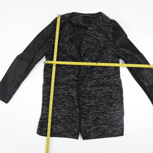 New Look Women’s Grey Faux Leather Sleeve Coatigan Size 12