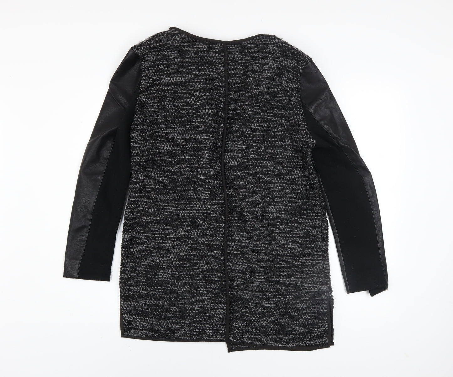 New Look Women’s Grey Faux Leather Sleeve Coatigan Size 12