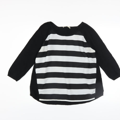Oasis Women Black Striped 3/4 Sleeve Boat Neck Pullover Jumper S