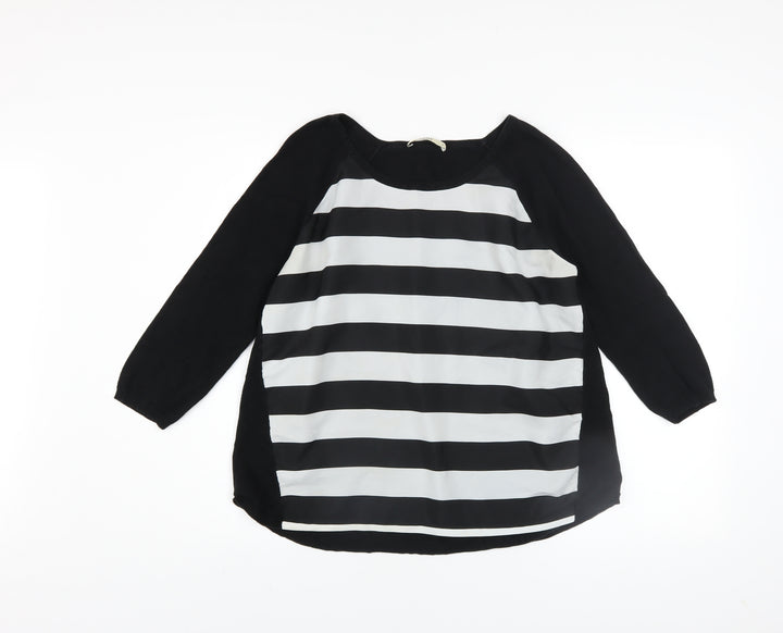 Oasis Women Black Striped 3/4 Sleeve Boat Neck Pullover Jumper S