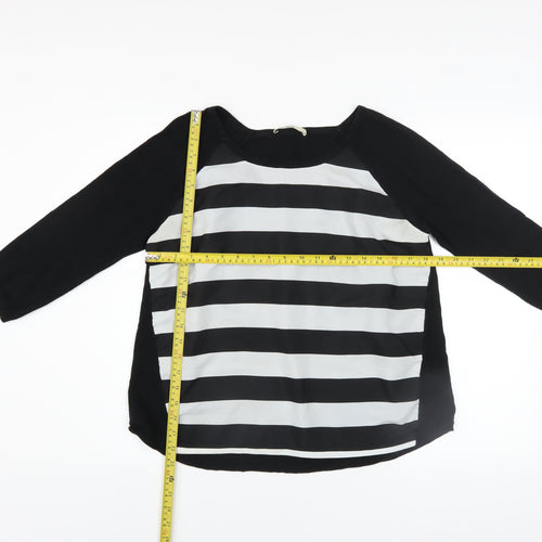 Oasis Women Black Striped 3/4 Sleeve Boat Neck Pullover Jumper S