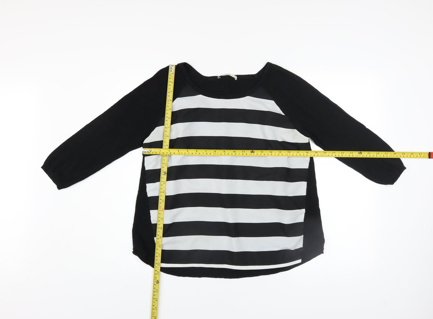 Oasis Women Black Striped 3/4 Sleeve Boat Neck Pullover Jumper S