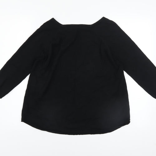 Oasis Women Black Striped 3/4 Sleeve Boat Neck Pullover Jumper S