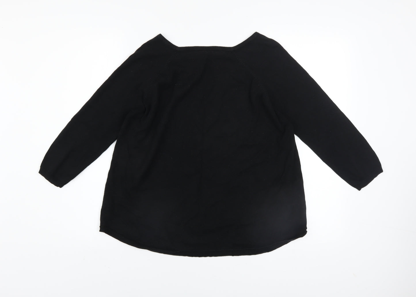 Oasis Women Black Striped 3/4 Sleeve Boat Neck Pullover Jumper S