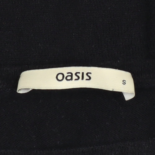 Oasis Women Black Striped 3/4 Sleeve Boat Neck Pullover Jumper S