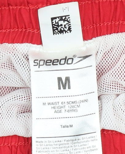 Speedo Boys Red Swim Shorts Medium 7-8 Years Quick Dry Elastic Waist