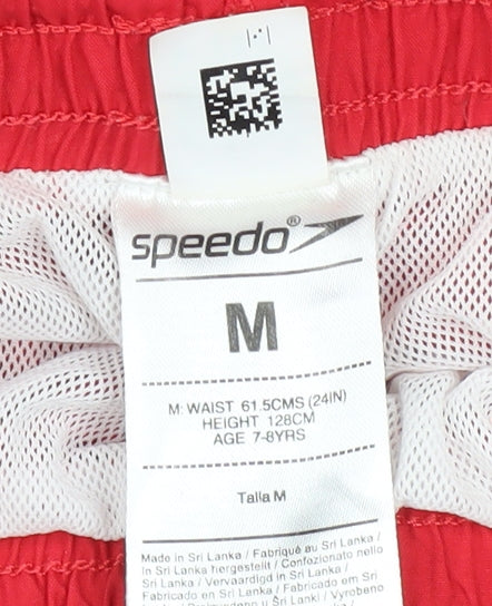 Speedo Boys Red Swim Shorts Medium 7-8 Years Quick Dry Elastic Waist