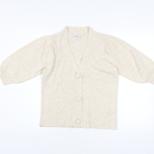 Gallery Womens Beige 3/4 Sleeve V-Neck Knit Cardigan Size M