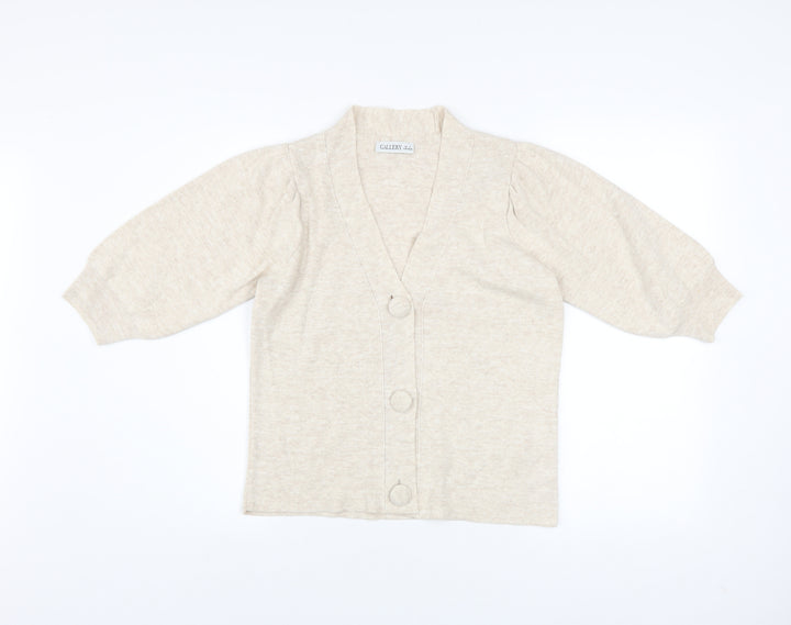 Gallery Womens Beige 3/4 Sleeve V-Neck Knit Cardigan Size M