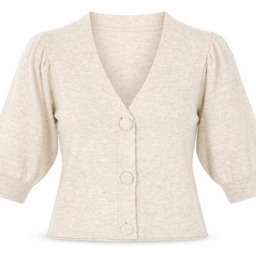 Gallery Womens Beige 3/4 Sleeve V-Neck Knit Cardigan Size M