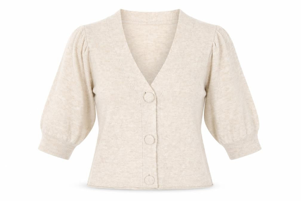 Gallery Womens Beige 3/4 Sleeve V-Neck Knit Cardigan Size M