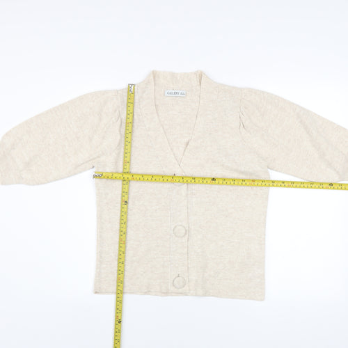 Gallery Womens Beige 3/4 Sleeve V-Neck Knit Cardigan Size M