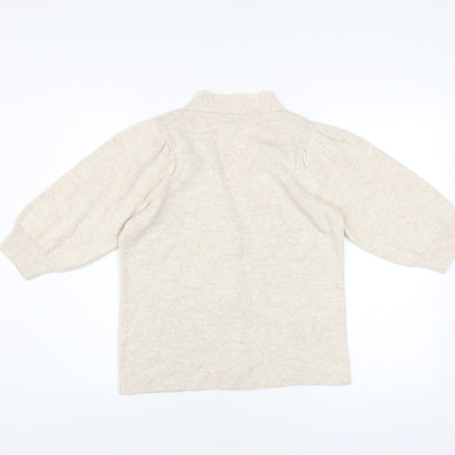 Gallery Womens Beige 3/4 Sleeve V-Neck Knit Cardigan Size M
