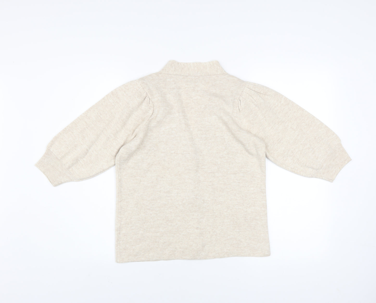 Gallery Womens Beige 3/4 Sleeve V-Neck Knit Cardigan Size M