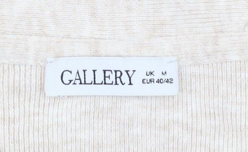 Gallery Womens Beige 3/4 Sleeve V-Neck Knit Cardigan Size M