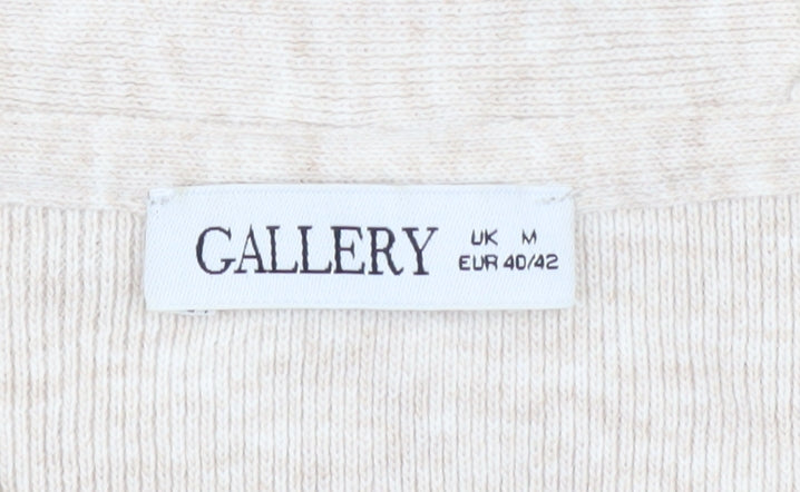 Gallery Womens Beige 3/4 Sleeve V-Neck Knit Cardigan Size M