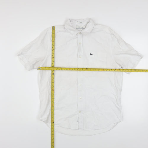 Jack Wills Men's White Slim Fit Short Sleeve Cotton Button-Up Shirt L