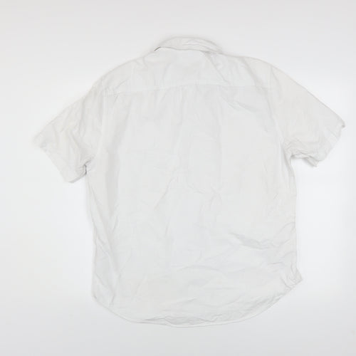 Jack Wills Men's White Slim Fit Short Sleeve Cotton Button-Up Shirt L