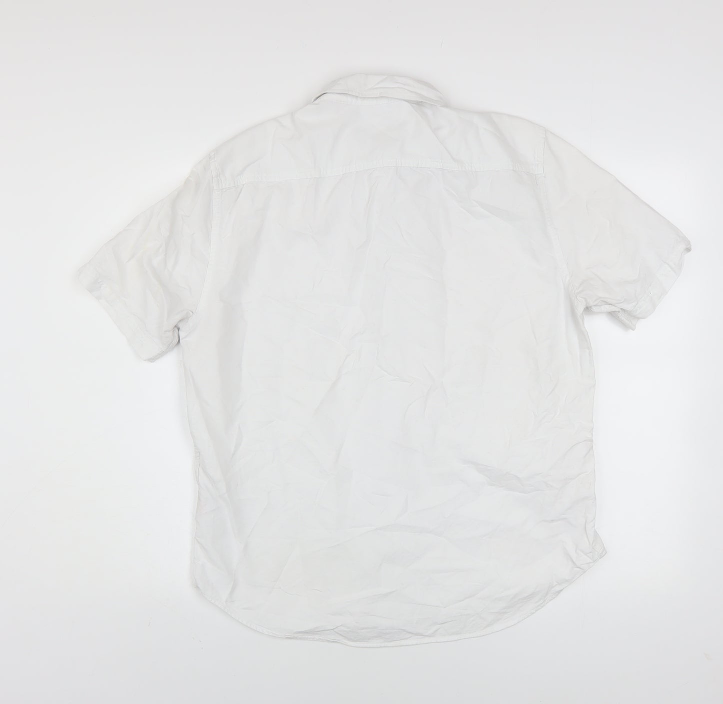 Jack Wills Men's White Slim Fit Short Sleeve Cotton Button-Up Shirt L