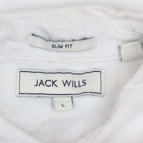 Jack Wills Men's White Slim Fit Short Sleeve Cotton Button-Up Shirt L