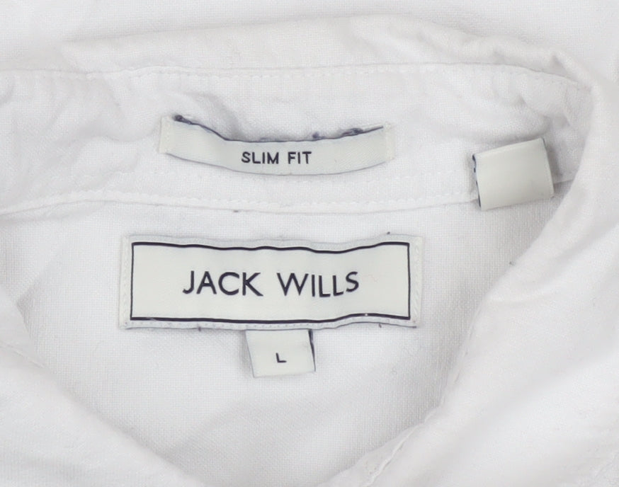 Jack Wills Men's White Slim Fit Short Sleeve Cotton Button-Up Shirt L