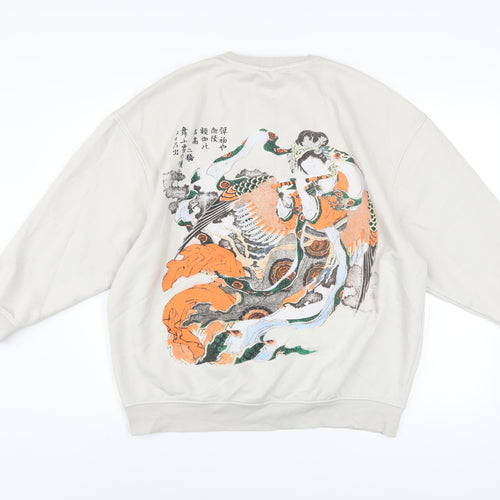 Primark Men Beige Hokusai Graphic Pullover Sweatshirt Size S
