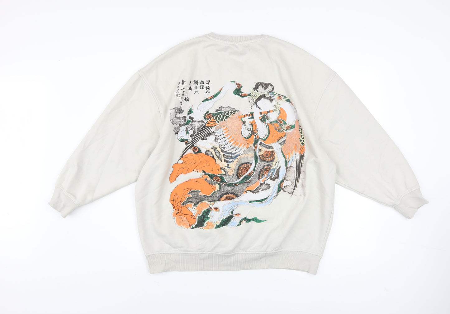 Primark Men Beige Hokusai Graphic Pullover Sweatshirt Size S