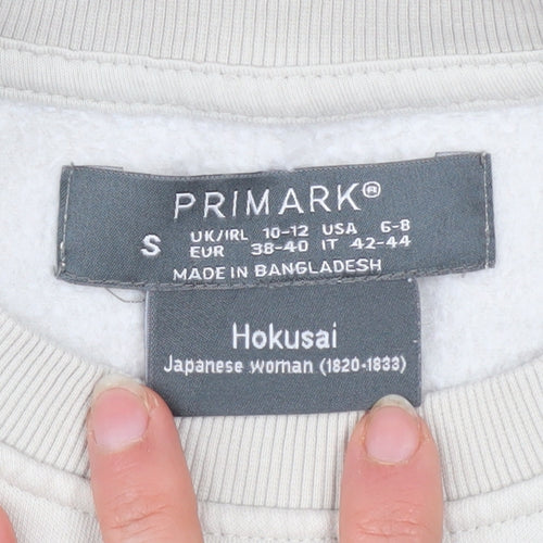 Primark Men Beige Hokusai Graphic Pullover Sweatshirt Size S