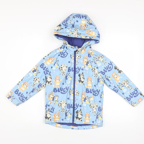 Bluey Boys Blue Hooded Rain Coat Jacket 5-6 Years Waterproof Lined