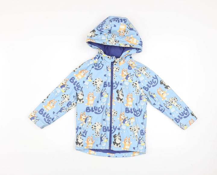 Bluey Boys Blue Hooded Rain Coat Jacket 5-6 Years Waterproof Lined