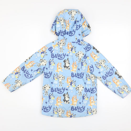 Bluey Boys Blue Hooded Rain Coat Jacket 5-6 Years Waterproof Lined