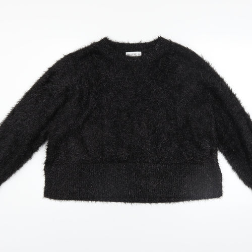 Gallery Women Black Fluffy Pullover Sweater UK 18 Long Sleeve Crew Neck