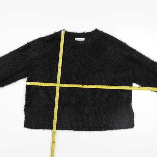 Gallery Women Black Fluffy Pullover Sweater UK 18 Long Sleeve Crew Neck