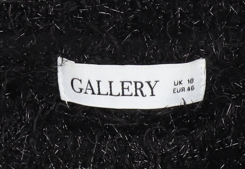Gallery Women Black Fluffy Pullover Sweater UK 18 Long Sleeve Crew Neck