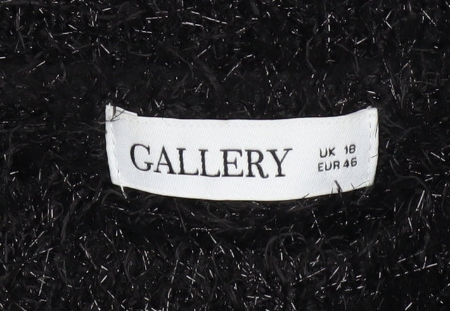Gallery Women Black Fluffy Pullover Sweater UK 18 Long Sleeve Crew Neck
