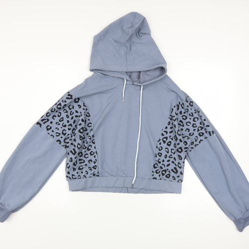 Pink Vanilla Women Blue Animal Print Pullover Hoodie UK L