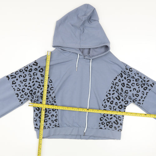 Pink Vanilla Women Blue Animal Print Pullover Hoodie UK L